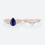 Pear Cut Lab Grown Sapphire Ring Set Pave Infinity Engagement Ring