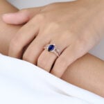 Pear Cut Lab Grown Sapphire Ring Set Pave Infinity Engagement Ring