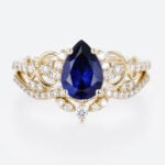 Yellow Pear Cut Lab Grown Sapphire Ring Set Pave Infinity Engagement Ring