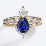 Sapphire Wedding Ring Sets​ Vintage Twisted Lab Sapphire Ring Set​ in Yellow Gold