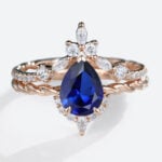 Sapphire Wedding Ring Sets​ Vintage Twisted Lab Sapphire Ring Set​ in Rose Gold