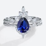 Sapphire Wedding Ring Sets​ Vintage Twisted Lab Sapphire Ring Set​ in White Gold