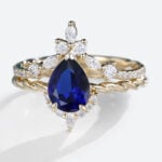 Sapphire Wedding Ring Sets​ Vintage Twisted Lab Sapphire Ring Set​ in Yellow Gold