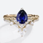 Sapphire Wedding Ring Sets​ Vintage Twisted Lab Sapphire Ring Set​ in Yellow Gold
