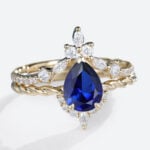 Sapphire Wedding Ring Sets​ Vintage Twisted Lab Sapphire Ring Set​ in Yellow Gold