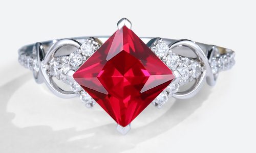 Lab Ruby Rings​ White Gold Princess Cut Engagement Rings