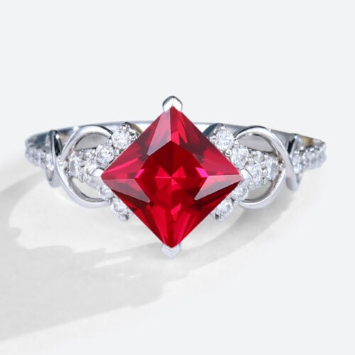 Lab Ruby Rings​ White Gold Princess Cut Engagement Rings