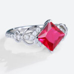 Lab Created Ruby Rings​ White Gold Princess Cut Engagement Rings