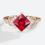 Lab Created Ruby Rings​ rose Gold Princess Cut Engagement Rings