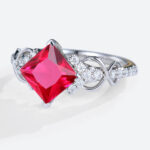Lab Created Ruby Rings​ White Gold Princess Cut Engagement Rings