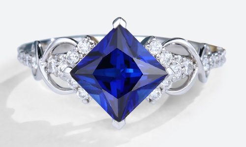 Lab Made Sapphire Infitiny White Gold Princess Cut Engagement Rings