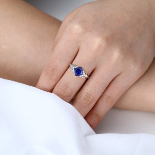 1.4ct Lab Made Sapphire Infitiny White Gold Princess Cut Engagement Rings