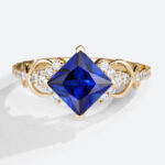 1.4ct Lab Made Sapphire Infitiny Yellow Gold Princess Cut Engagement Rings