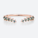 Open Green Sapphire Engagement Ring Rose Gold Stacking Band
