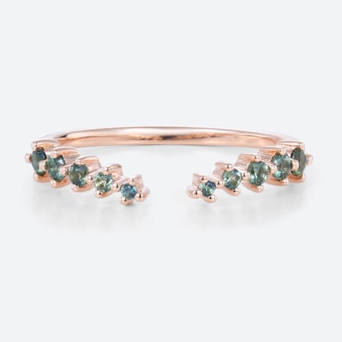 Open Green Sapphire Engagement Ring Rose Gold Stacking Band