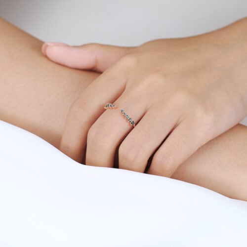 Open Green Sapphire Engagement Ring Rose Gold Stacking Band