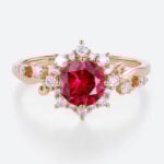 Lab Grown Ruby​ Engagement Rings Halo Romantic Elegance Bridal Ring