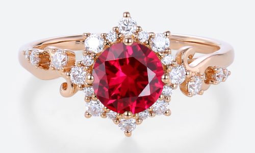 Lab Grown Ruby​ Engagement Rings Halo Romantic Elegance Bridal Ring