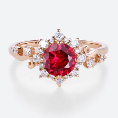 Lab Grown Ruby​ Engagement Rings Halo Romantic Elegance Bridal Ring
