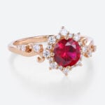 Lab Grown Ruby​ Engagement Rings Halo Romantic Elegance Bridal Ring