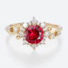 Lab Grown Ruby​ Engagement Rings Halo Romantic Elegance Bridal Ring