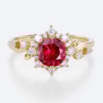 Lab Grown Ruby​ Engagement Rings Halo Romantic Elegance Bridal Ring