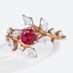 Rose Gold Round Cut Lab Grown Ruby Ring Nature Inspired Petite Bridal Ring