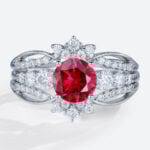 Lab Ruby Unique Bridal Ring Sets with Elegance Enhancer Band in white gold