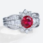 Lab Ruby Unique Bridal Ring Sets with Elegance Enhancer Band in white gold
