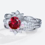 Lab Ruby Unique Bridal Ring Sets with Elegance Enhancer Band in white gold