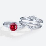 Lab Ruby Unique Bridal Ring Sets with Elegance Enhancer Band in white gold