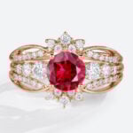 Lab Ruby Unique Bridal Ring Sets with Elegance Enhancer Band in roes gold