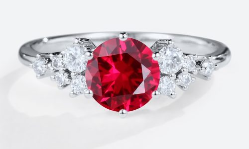 Lab Grown Rubies Cluster Vintage Round Engagement Rings for Women in white gold
