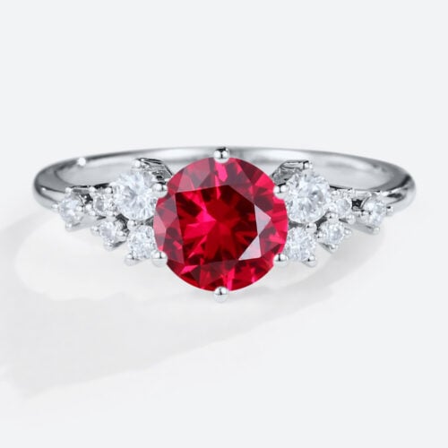 Lab Grown Rubies Cluster Vintage Round Engagement Rings for Women in white gold