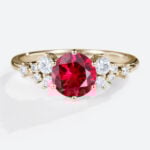 Lab Grown Rubies Cluster Vintage Round Engagement Rings for Women