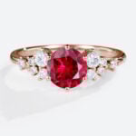 Lab Grown Rubies Cluster Vintage Round Engagement Rings for Women