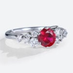 – lab ruby engagement ring with moissanite accents – round cut red ruby bridal ring – affordable lab created ruby ring for women
