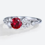 – lab ruby engagement ring with moissanite accents – round cut red ruby bridal ring – affordable lab created ruby ring for women