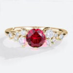 – lab ruby engagement ring with moissanite accents – round cut red ruby bridal ring – affordable lab created ruby ring for women