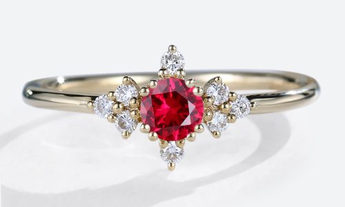 Lab Created Ruby Rings Petite Yellow Gold Round Engagement Rings