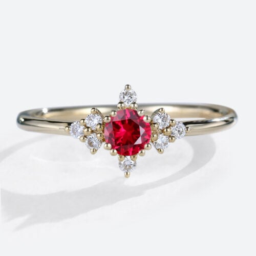 Lab Created Ruby Rings Petite Yellow Gold Round Engagement Rings