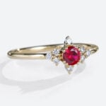 Lab Created Ruby Rings Petite Yellow Gold Round Engagement Rings