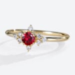 Lab Created Ruby Rings Petite Yellow Gold Round Engagement Rings