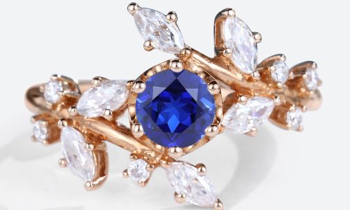 Round Cut Lab Grown Sapphire Ring Nature Inspired Dainty Bridal Ring