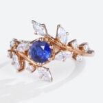 Round Cut Lab Grown Sapphire Ring Nature Inspired Dainty Bridal Ring