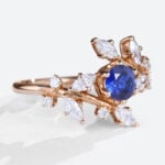 Round Cut Lab Grown Sapphire Ring Nature Inspired Dainty Bridal Ring