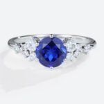 Sapphire Engagement Ring 1ct Cluster Round Cut Lab Sapphire Ring in White Gold