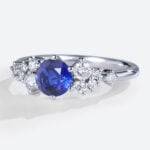 - round lab sapphire engagement ring - blue sapphire cluster bridal ring - affordable sapphire ring with moissanite accents