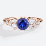 - round lab sapphire engagement ring - blue sapphire cluster bridal ring - affordable sapphire ring with moissanite accents