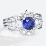 Lab Sapphire Ring with Vintage Enhancer Band Unique Wedding Ring Sets